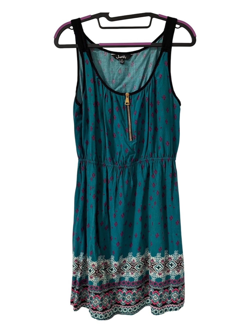 Justify Teal Boho Sundress Size Large Sleeveless Border Print Dress